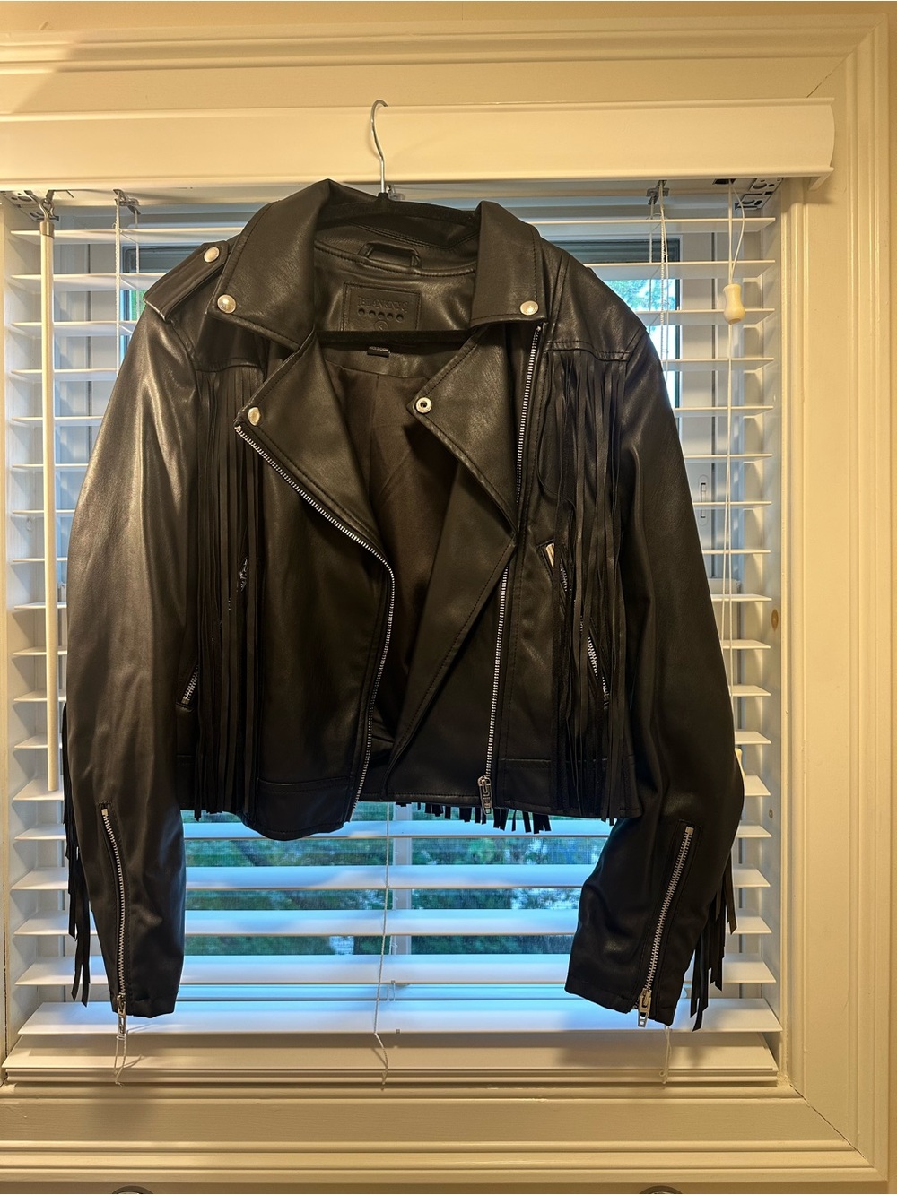 Blank NYC Black Leather Fringed Moto Jacket